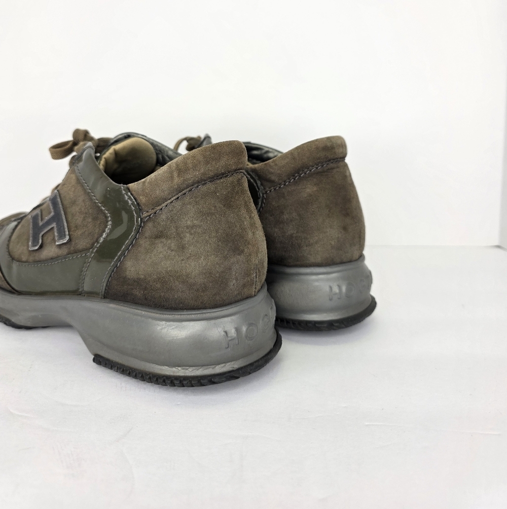 Hogan Interactive Suede Patent Leather Sneakers Womens Almond Toe H Logo  38 1/2 - Picture 3 of 16